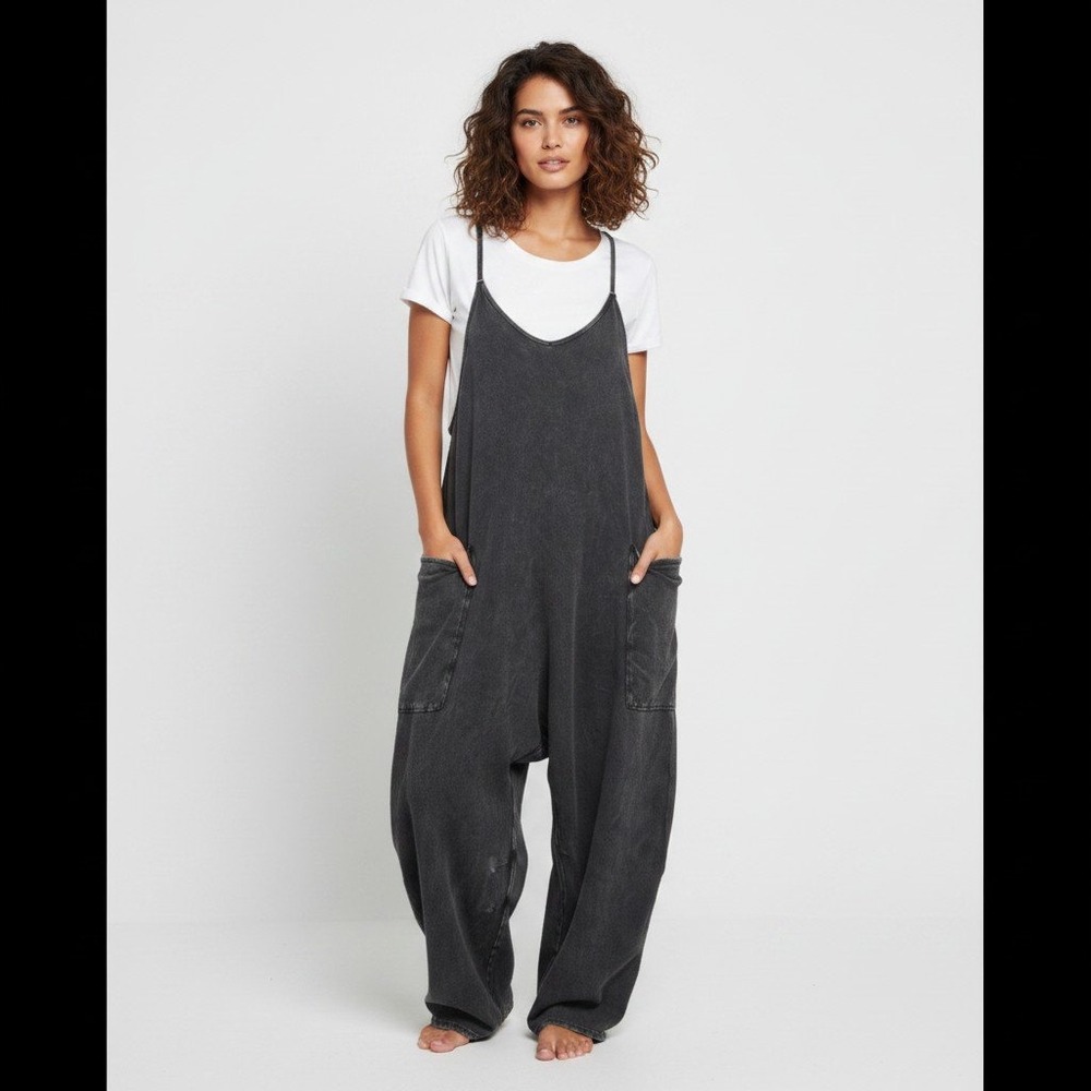 FP Movement Free People Hot Shot Onesie Jumpsuit Washed Black Medium OB1105156